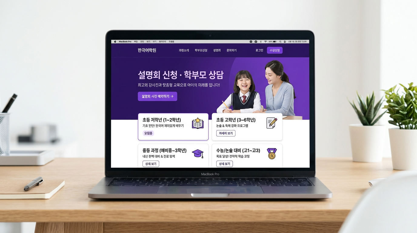 학원 랜딩페이지 UI 목업